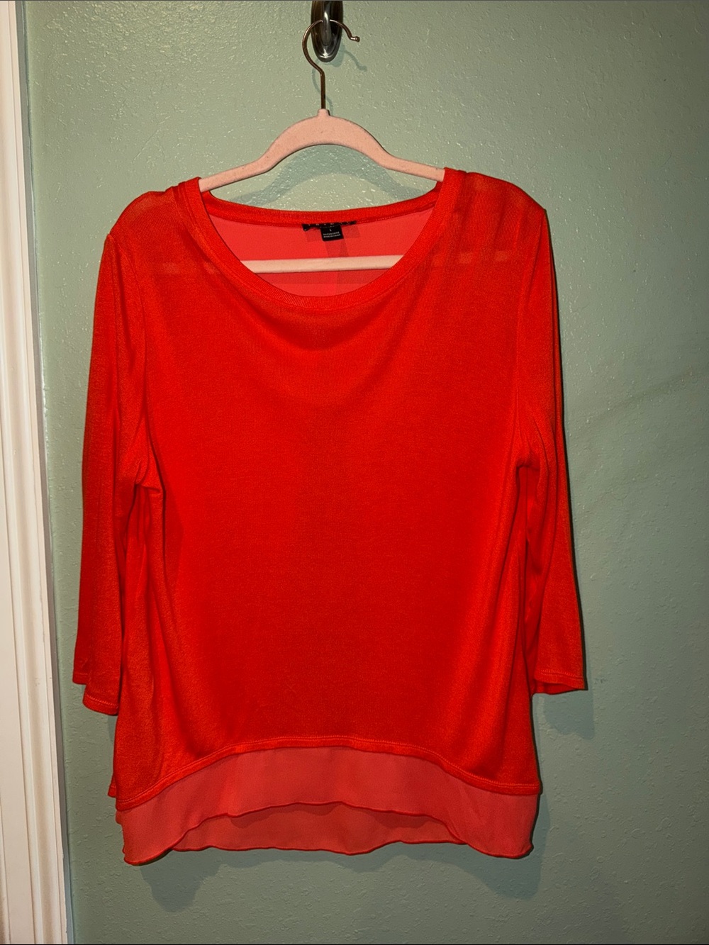 Tribal Red Layered Sheer Hem Long Sleeve Top